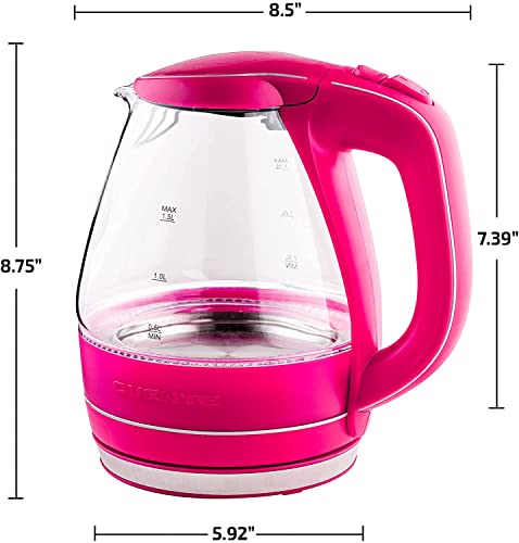 OVENTE Glass Electric Kettle Hot Water Boiler 1.5 Liter Borosilicate Glass Fast Boiling Countertop Heater - BPA Free Auto Shut Off Instant Water Heater Kettle for Coffee & Tea Maker - Pink KG83F OVENTE