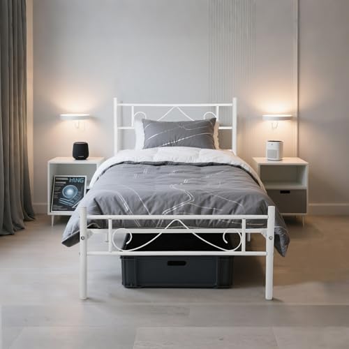 Homy Casa 36" Single Size Bed Frame Platform Metal with Headboard, Underbed Storage Steel Slats, Heavy-Duty Mattress Foundation for Bedroom, No Box Spring Needed, Black Homy Casa