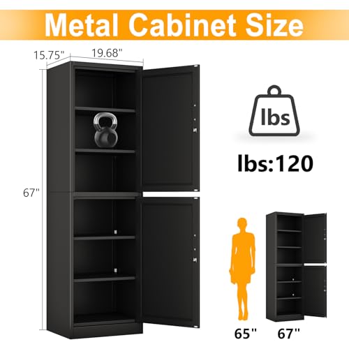 Ckzbx Metal Locker Tall Narrow Storage Cabinet, 67" H Locking Tool File Cabinets Snack Locker Organizer for School Classroom,Bedroom,Gym Home Office,Entryway and Hallway (20" W 2Door Black) Ckzbx