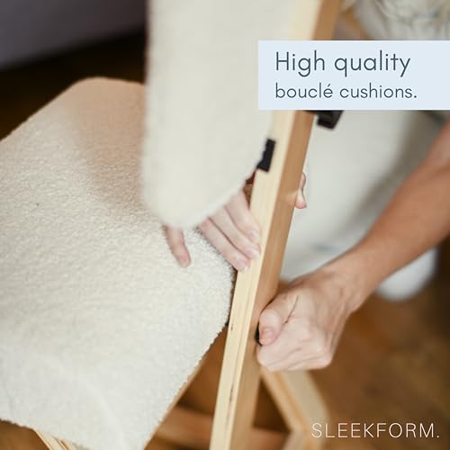 Sleekform East Austin Ergonomic Kneeling Chair with Back Support - Boucle and Wood Ergo Stool for Desk - Best Ergonomic Kneeling Office Chair for Posture and Leg Circulation Sleekform