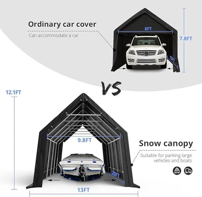 KING BIRD 13' x 20' Heavy Duty Carport Anti-Snow Carport Outdoor Storage Shelter Shed Instant Garage Car Canopy with Reinforced Ground Bars - WoodArtSupply