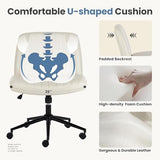 DUMOS Criss Cross Chair with Wheels, Legged Office Armless Wide Desk Seat Dual-Purpose Base, Adjustable Swivel Leather Task Vanity Home Office Desk Seating, Cream DUMOS
