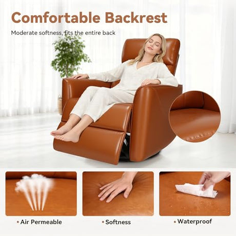 Himimi Power Recliner Chair, Swivel Rocker Recliner with Massage and Heat, Nursery Glider for Living Room, Small Space, Faux Leather, USB, Side Pockets, Orange-Brown Himimi