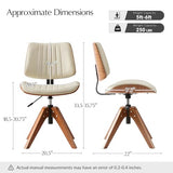 HULALA HOME Faux Leather Home Office Chair with Solid Wood Legs, 360° Swivel Desk Chair No Wheels with Bentwood Design, Mid-Century Modern Wide Seat Computer Task Chair, Ivory HULALA HOME