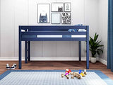 JACKPOT! Contemporary Low Loft Twin Bed with End Ladder, Blue JACKPOT!