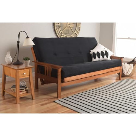 HomeStock Full Size Futon Frame with Mattress - Hardwood Sofa Bed Convertible 79" Suede Black/Without Storage Drawers HomeStock