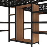 Bellemave Twin Over Twin Metal Loft Bed with Desk and Wardrobe for 2 Kids,Twin Size Heavy Duty Double Loft Bed Frame with Charging Station and Shelves for Boys,Girls,Adults,Woodgrain Bellemave