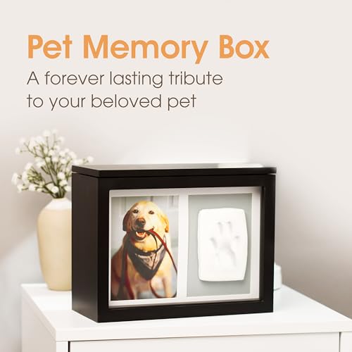 Pearhead Pet Memory Box & Urn – Solid Wood, Black Finish, Personalized Keepsake with Clay Paw-Print Kit & 4" × 6" Photo Frame – Holds Ashes, Collars, Special Toys & Memories Pearhead