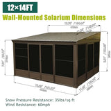 Domi 12x14FT Wall Mounted Sunroom, Against Wall Solarium with Galvanized Steel Sloping Roof, Detachable PVC Screen, Lockable Sliding Front and Side Doors, Lean-to Gazebo Sun Room for Deck Patio domi outdoor living