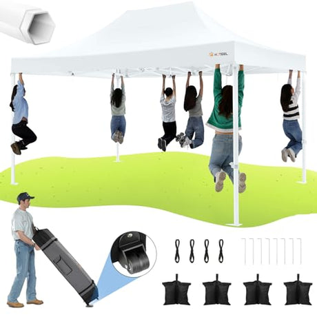 HOTEEL 10x15 Heavy Duty Pop Up Canopy Tent for Parties Event Wedding Commercial Instant Canopy Portable Shelter Folding with Roller Bag, Waterproof UV Resistant, Upgraded Thick Hexagonal Legs, White Hoteel