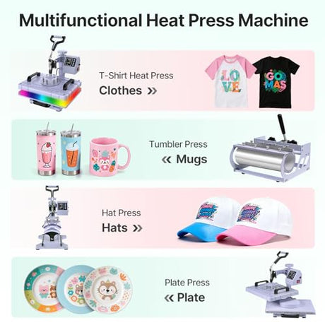 Slendor Heat Press Machine Sublimation Heat Press 360° Swing Away Heat Transfer Digital T-Shirt Pressing with 30OZ 20OZ Tumbler Press, Multifunction Combo for Hat Cap Plate 12''X15'' 5IN1 Lavender Slendor