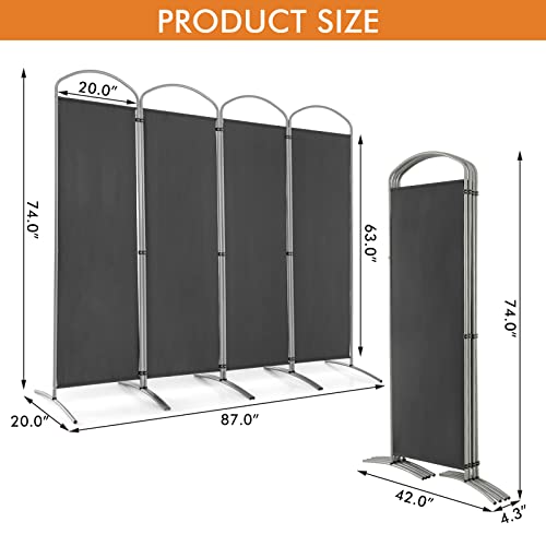 Giantex 6.2Ft Folding 4-Panel Room Divider Grey - 87" Wide Freestanding Foldable Fabric Privacy Screen, Lightweight Portable Partition Wall Divider and Separator for Home Office, Apartment, Studio Giantex