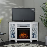 Real Flame Lynette 56" Corner Electric Fireplace TV Stand or TVs up to 55 inches, Entertainment Center with Electric Fireplace, Living Room TV Stand with Fireplace, White Real Flame