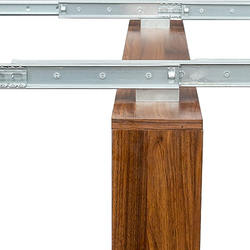 kevinplus 98.4'' Extendable Wood Dining Table with Storage for 6-10, Modern Rectangle Multifunctional Dining Kitchen Table Console Table for Living Room Home Office, Easy Assembly, Walnut kevinplus