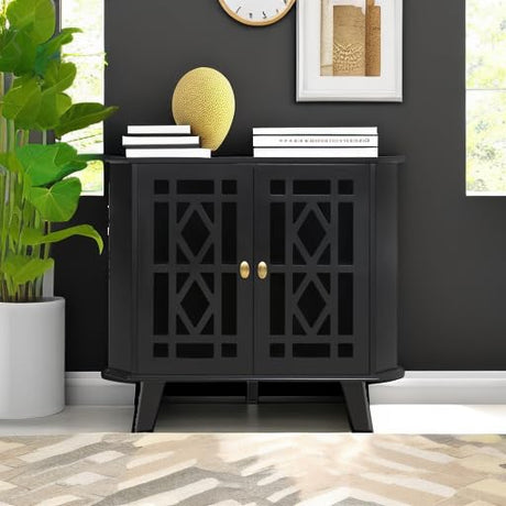 Scurrty Corner Shelf Stand, Small Corner Table Sideboard Cabinet with 2 Doors and 2-Tier Shelves, Free-Standing Corner Storage Organizer for Living Room, Dining Room & Bathroom(Black) Scurrty