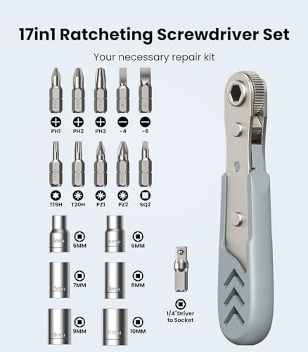AXTH 17in1 Right Angle Ratcheting Screwdriver Set, [Bearing Steel] 36-Tooth Mini Ratchet Wrench, Men Gifts, Low Profile Ratchet Screwdriver, Magnetic Offset Screwdriver Repair Tool AXTH