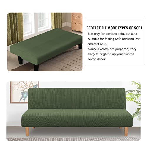 H.VERSAILTEX Armless Futon Cover Stretch Sofa Bed Slipcover Protector Elastic Feature Rich Textured High Spandex Small Checks Jacquard Fabric Futon Cover, Machine Washable, Bronze Green H.VERSAILTEX
