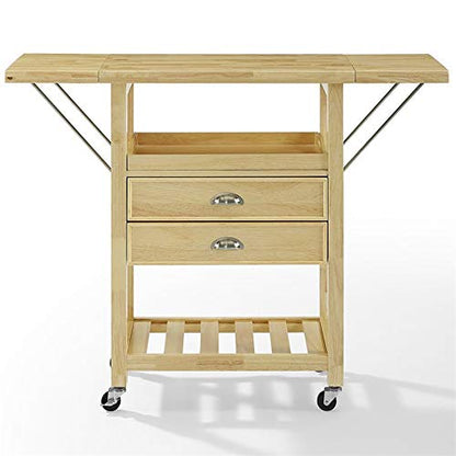 Pemberly Row Transitional Wood Drop Leaf Kitchen Cart in Natural