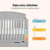 Dream On Me Storybrooke 5-in-1 Convertible Full-Size Crib with Under Drawer, Pebble Grey, GreenGuard Gold & BSA, Convert to Toddler, Day & Full-Size Bed, 3 Mattress Heights, Sustainable Pinewood