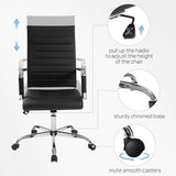 Walmokid Office Desk Chair with Wheels Set of 8, Ergonomic Black Leather Conference Room Chairs Height Adustable | Ribbed High Back | Swivel Rolling Task Chair, Black Walmokid
