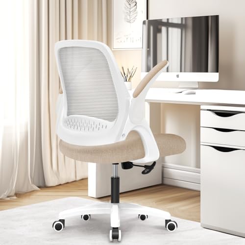 NEO CHAIR Office Desk Computer Gaming Ergonomic Chair with Lumbar Back Support Adjustable Height Swivel Wheels Flip-up Arms Mesh Chair for Home or Office (Beige) NEO CHAIR