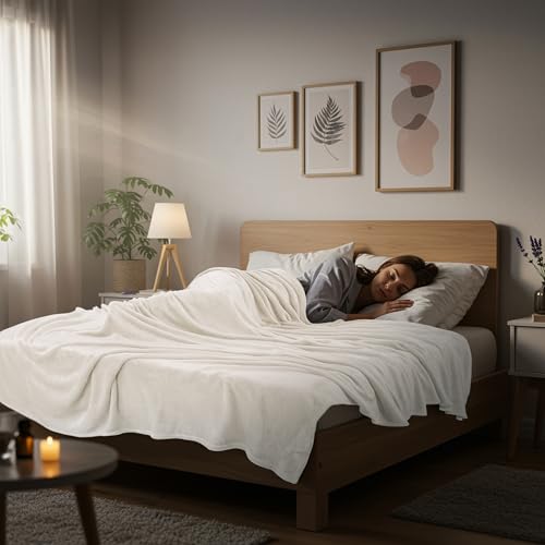 Utopia Bedding Fleece Blanket Queen Size Ivory 300GSM Luxury Fuzzy Soft Anti-Static Microfiber Bed Blanket (90x90 Inch) Utopia Bedding