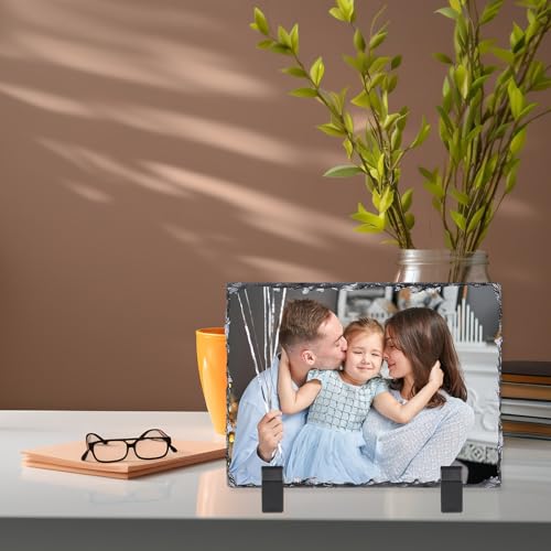 ORJ 4 PCS Sublimation Slate Blanks Custom Stone Slate Picture Frame Heat Transfer Rock Photo Plaque 7.8x11.8 in with Display Stand Decoration for Desktop Souvenir DIY Personalized Gift -Rectangle