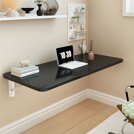 SKVSKV Wall Mounted Folding Table,Floating Desk for Wall,Hanging Fold Down Table for Home Laundry Room,Office Computer Workstation,Study Work Bench, Kitchen Dining (Black 27.6×15.7inch SKVSKV