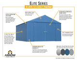 Arrow Shed Elite 12' x 16' Tall Outdoor Steel Storage Shed with High Gable and Lockable Doors Storage Building, Blue Grey Arrow
