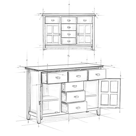 SIMPLIHOME Artisan Solid Pine Wood 54 inch Contemporary Sideboard Buffet Credenza in Russet Brown features 2 Doors, 6 Drawers and 2 Cabinets with Large storage spaces SIMPLIHOME