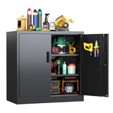 JAORD Metal Storage Cabinet with 2 Lockable Doors and 2 Adjustable Shelves, Locking Garage Storage Cabinet with Pegboard, Small Metal Cabinet with Lock for Garage, Home, Black, Assembly Required JAORD