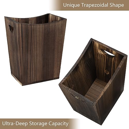 SEHERTIWY Wood Trash Can, Farmhouse Wastebasket Bin for Bathroom, Office, Bedroom, Living Room, Small Square Rustic Garbage Container (Wood-Brown) SEHERTIWY