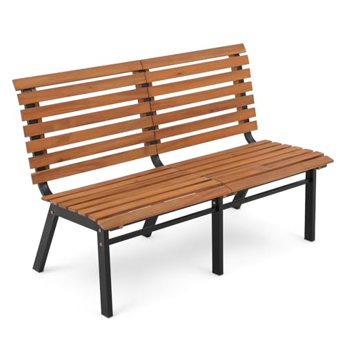 Soleil Jardin Acacia Wood & Steel Outdoor Garden Bench with Ergonomic Backrest Soleil Jardin