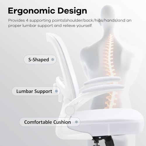 Morkprism Office Chair,Ergonomic Mesh Desk Chair with Adjustable Lumbar Support,Computer Chair with Flip-up Armrests, Rolling Executive Chairs, Home Office Chair(White) Morkprism