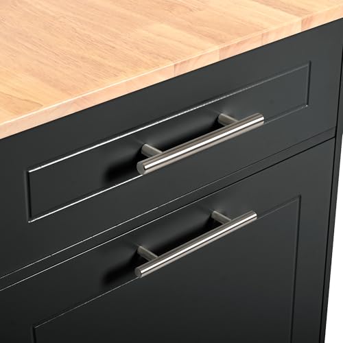 Ball & Cast Fluted Kitchen Island with Trash Can Storage Cabinet,Power Outlet,Internal Storage Rack,Rolling Kitchen Islands On 5 Wheels W/3 Drawers & 3 Open Side Racks for 10 Gallon Garbage Bin,Black Ball & Cast