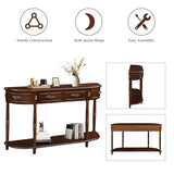 HMFULE Retro Curved Console Table, 52" Half Moon Console Table Sofa Table Entryway Table with 2 Drawers 1 Open Shelf Solid Pine Legs for Living Room,Entryway,Hallway,Cherry HMFULE