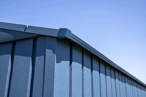 Arrow Shed Elite 14' x 14' Tall Outdoor Steel Storage Shed with High Gable and Lockable Doors Storage Building, Blue Grey Arrow