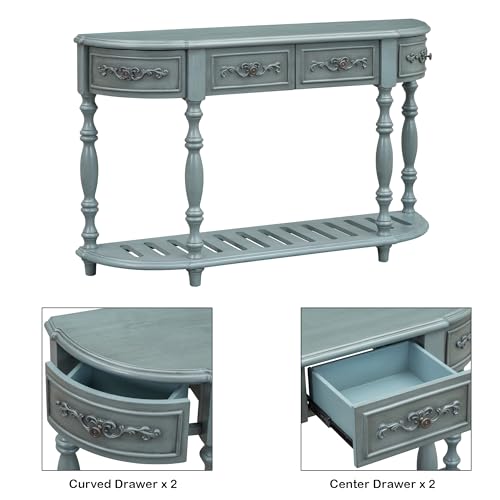 Amposei Retro Wood Curved Console Table 52-Inch Half Moon Hall Sofa Table Entryway Table with Drawers & Shelf for Living Room Home Furniture (Antique Blue) Amposei