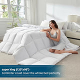STWIENER Oversized King Comforter 120x98, Extra Large Super King, Lightweight Soft Quilted Down-Alternative Duvet Insert, Fluffy Breathable Microfiber with 8 Corner Tabs, All Season Bedding White STWIENER