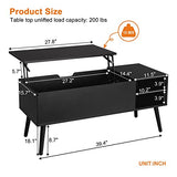 Koifuxii Coffee Table Lift Top - Black Coffee Table with Lifting Top and Hide Compartment Storage - Rectangle Coffee Table Wood - Lift up Coffee Tables for Living Room Koifuxii