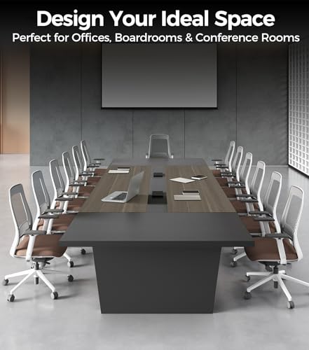 Anzhap 10FT Conference Table, Large Rectangular Seminar Meeting Table, Modern Conference Room Table with Cable Management & 2" Thickened DeskTop for Office Meeting (Oak + Gray, 118"L * 51"W * 30"H) Anzhap