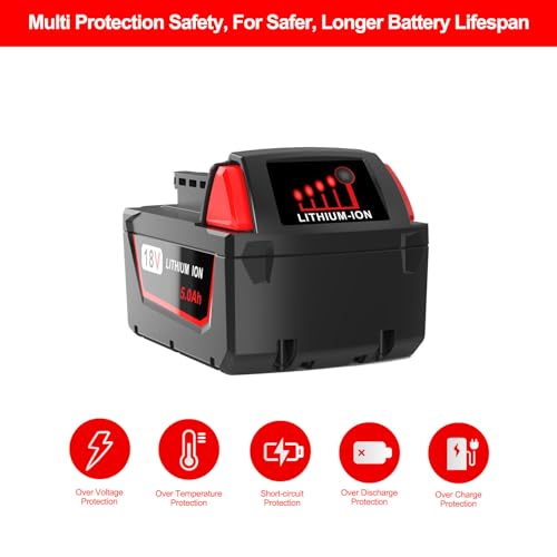 2Pack 5.0Ah 18V Lithium-ion Battery Replacement for Milwaukee M18 Battery, Replacement for Milwaukee M18 Cordless Power Tools 18V Batteries 48-11-1850 48-11-1840 48-11-1812 and 18 Volt Charger Volvmakz