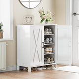 Homleke Farmhouse Shoe Cabinet with 2 Barn Doors & Wood Legs, 5-Tier Shoe Storage Cabinet with 3 Adjustable Shelves, Tall Shoe Rack Organizer for Closet, Shoe Organizer for Entryway, Hallway, White Homleke