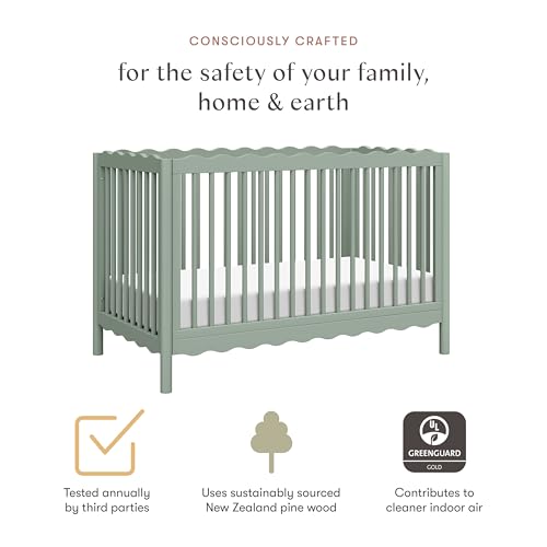 babyletto Swell 4-in-1 Convertible Crib with Toddler Bed Conversion Kit in Light Sage, Greenguard Gold Certified