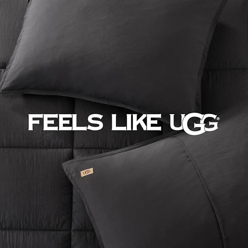 UGG Leonora Comforter Set with 2 Pillow Shams Lightweight Down Alternative Blanket Reversible Cozy Warm All Season Washable and Hypoallergenic Bedding Set, King, Charcoal Grey UGG