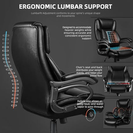 VITESSE 500lbs Heavy Duty Office Chair for Low Back Pain Relief, Big and Tall Office Chair with Ergonomic Lumbar Support, High Back Executive Chair with Quiet Rubber Wheel VITESSE