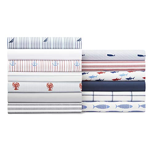 Nautica - Full Size Sheet Sets, Cotton Percale Preppy Bedding, Crisp & Cool, Lightweight & Breathable (Skippers Island Light Blue, Full) Nautica
