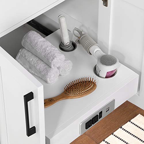 OVE Decors Bathroom Vanity with Black Hardware and Power Bar in White Finish, 60 inches OVE Decors