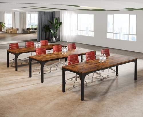 13FT Conference Table, Super Sturdy Large Rectangle Meeting Seminar Table for 10-14 Person, Long Business Tables, 2 Pcs Brown Trggivs