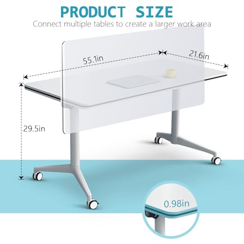YLMYXB Folding Conference Table Modular Training Tables Conference Table with Wheels,Stackable Flip Top Table for Hotels Meeting Space Office(4, 55.1") YLMYXB